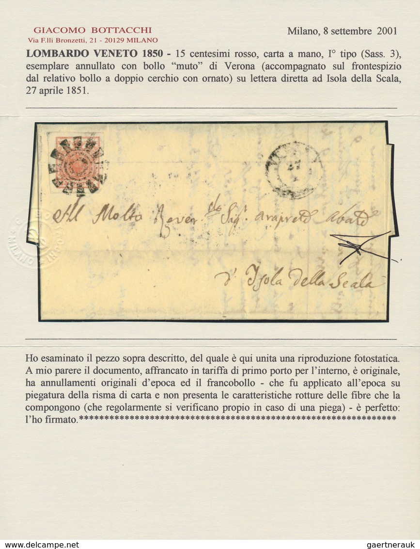 Österreich - Lombardei Und Venetien - Stempel: 1851, "VERONA", Stummer Mühlradstempel Auf 15 C Rot, - Lombardo-Vénétie