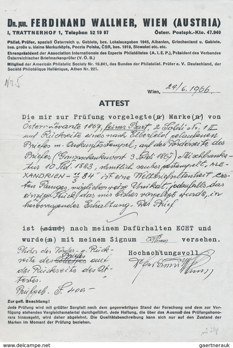 Österreichische Post in der Levante: 1867/1883, 3 Soldi grün Franz-Josef Ganzsachenumschlag, rücksei