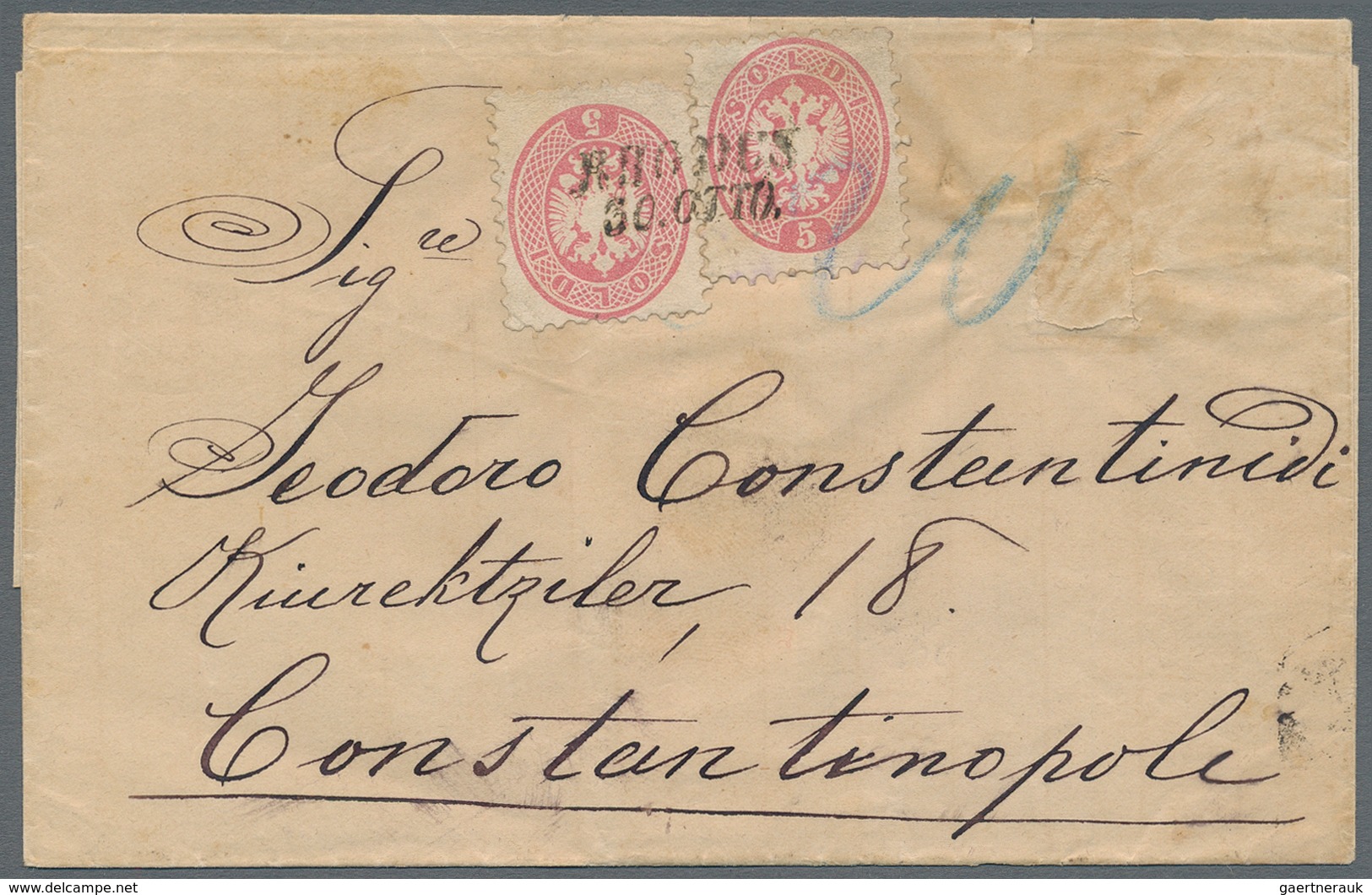 Österreichische Post In Der Levante: 1870 (ca). Folded Letter Sheet Addressed To Constantinople Bear - Oriente Austriaco