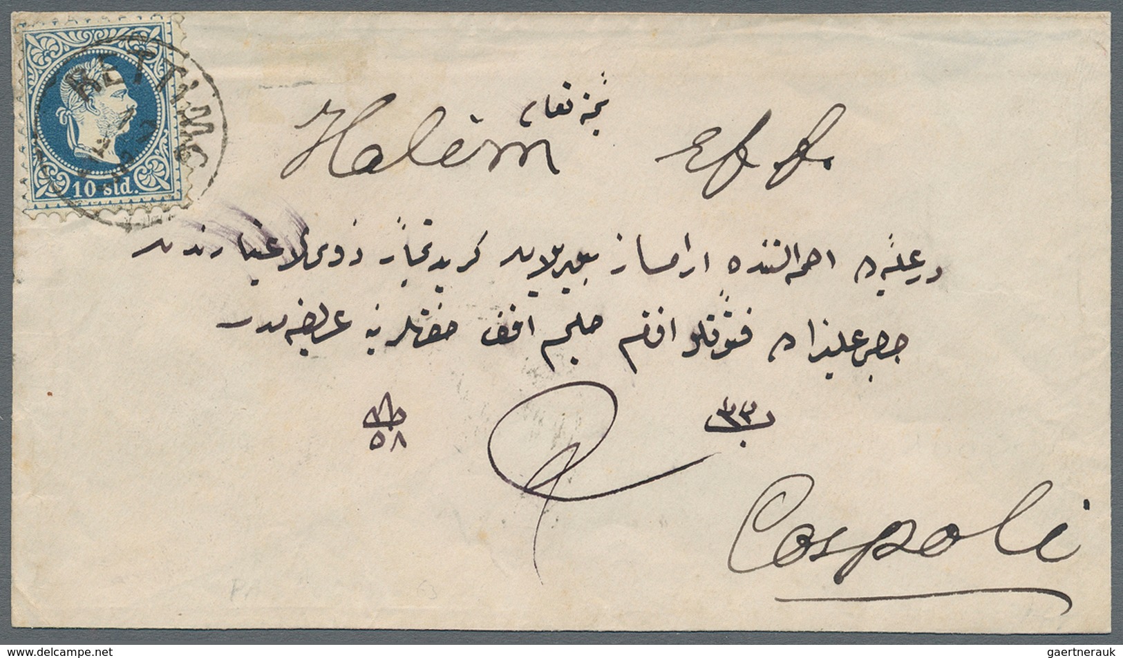 Österreichische Post In Der Levante: 1877. Envelope Addressed To Constantinople Bearing Austrian Lev - Oostenrijkse Levant