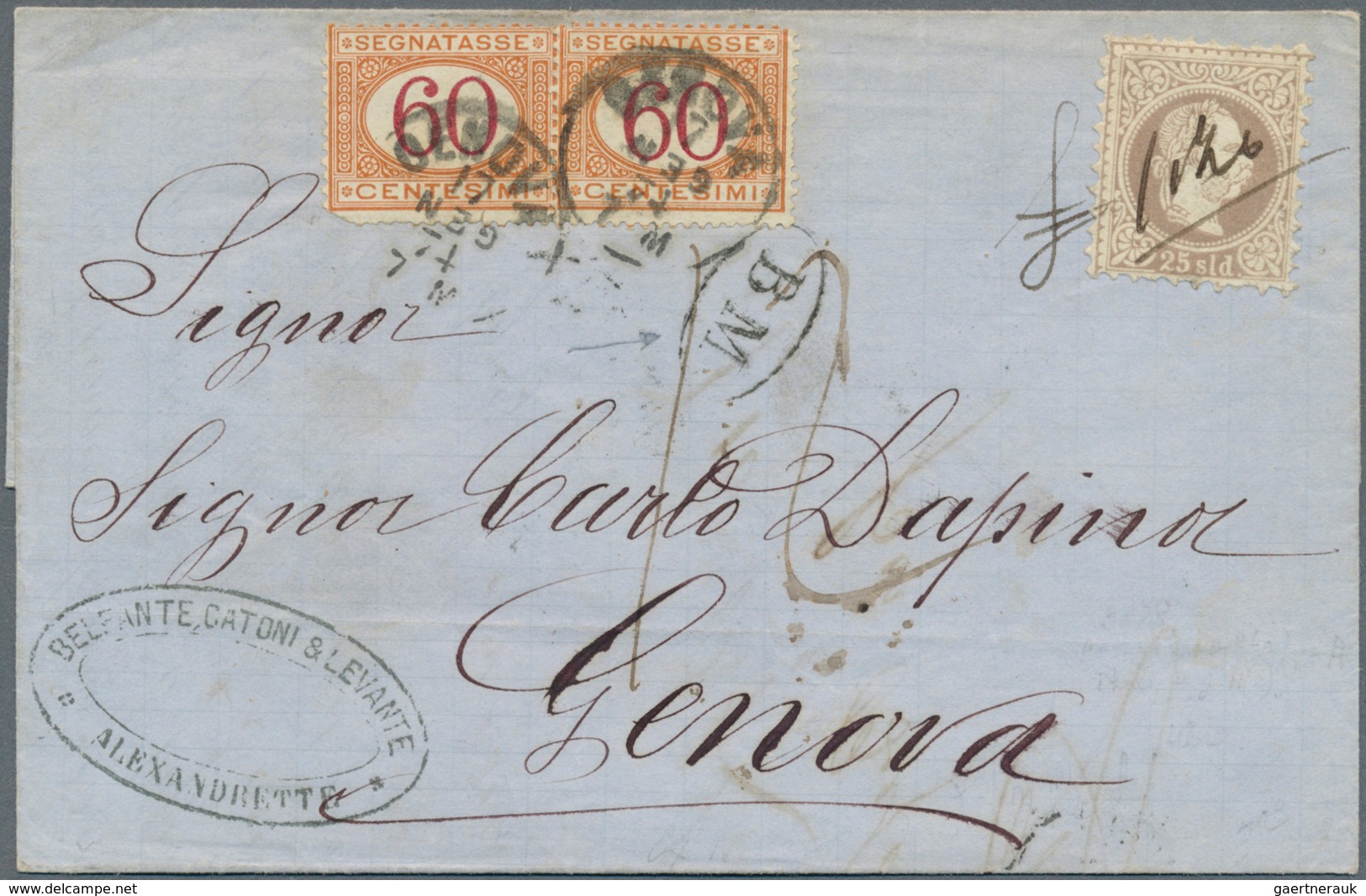 Österreichische Post In Der Levante: 1874, 25 Kr Graulila, Handschriftlich übergehend Entwertet Mit - Levant Autrichien