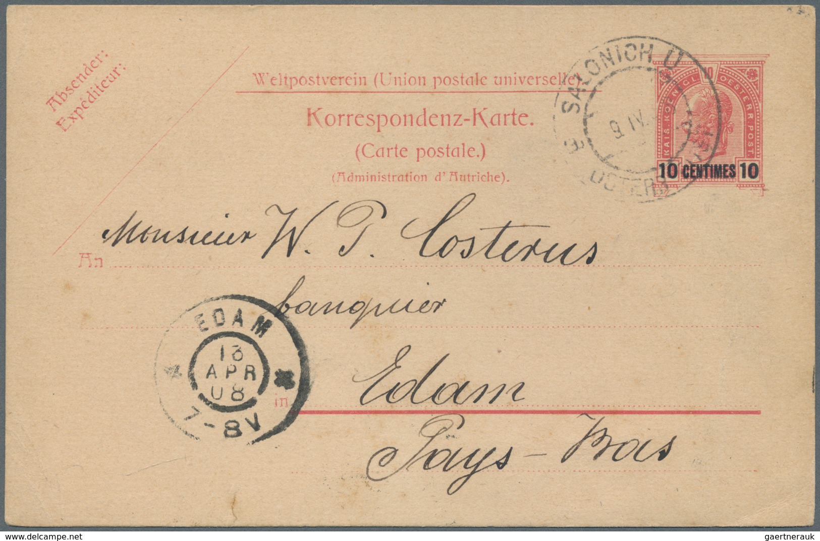 Österreichische Post In Der Levante: 1908, "SALNICH U (USKUB) 9.IV.08", Seltener Stempel Auf Ganzsac - Levant Autrichien