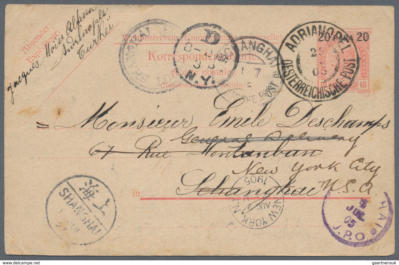 Österreichische Post In Der Levante: 1904, Ganzsachenkarte 20 Para Auf 10 Heller Ab "ADRIANOPEL 25/2 - Levant Autrichien
