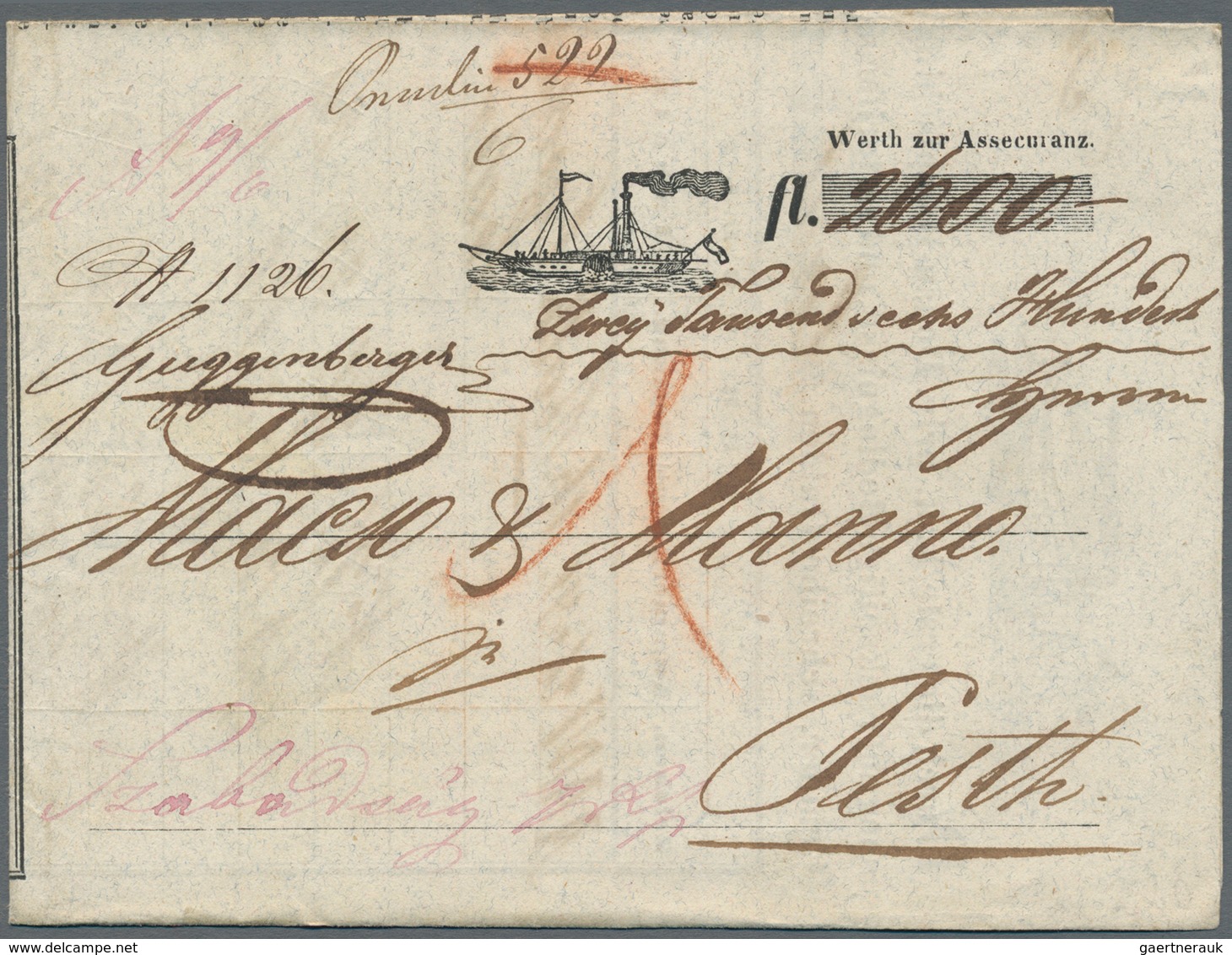 Österreich - Donau-Dampfschifffahrtsgesellschaft: 1848, Frachtrechnung Mit Wertangabe "2600 Fl." Von - Other & Unclassified