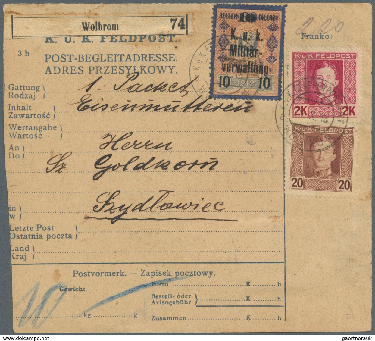 Österreichisch-Ungarische Feldpost - Allgemeine Ausgabe: 1918 (25.10.), Postbegleitadresse Frankiert - Other & Unclassified