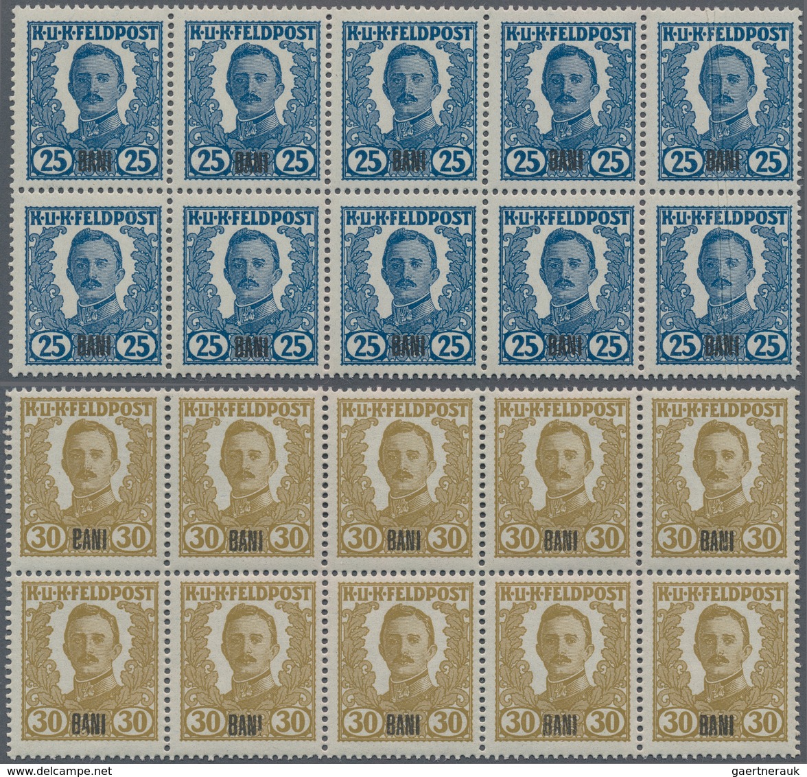 Österreichisch-Ungarische Feldpost - Rumänien: 1918 Unverausgabte Serie 'Kaiser Karl I.' mit Aufdruc