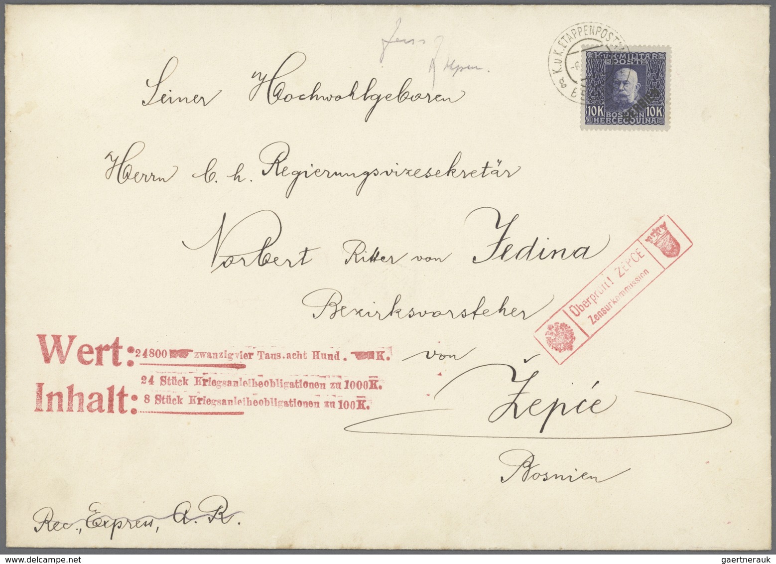 Österreichisch-Ungarische Feldpost - Serbien: 1916, 10 Kr Violettblau Auf Grau, Einzelfrankatur Auf - Sonstige & Ohne Zuordnung