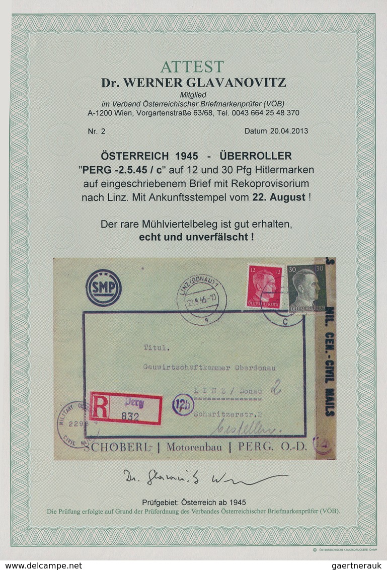 Österreich - Ostmark: 1945, ÜBERROLLER: 12 Pf Und 30 Pf Hitler, MiF Auf Einschreibebrief Von PERG, 2 - Autres & Non Classés