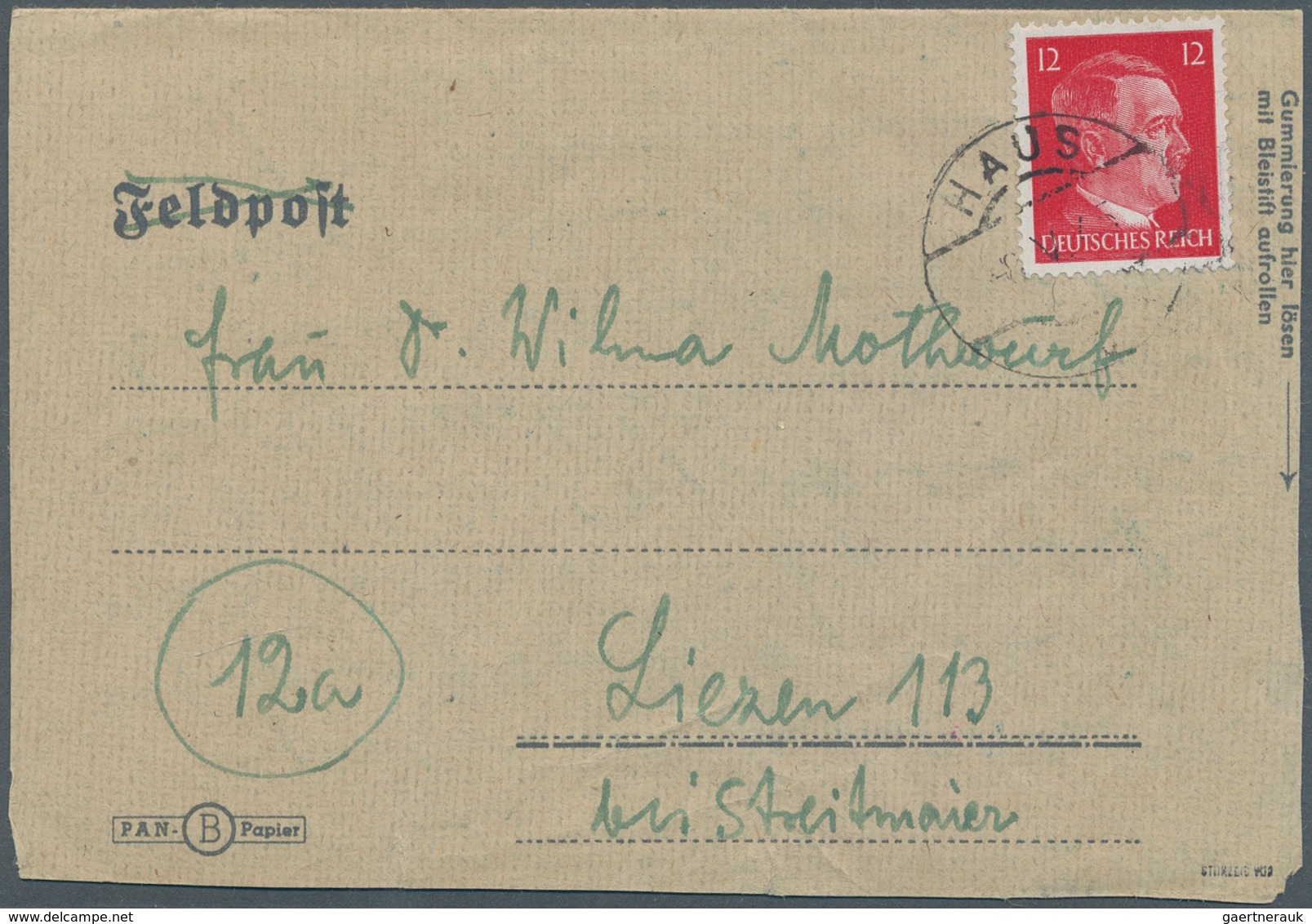 Österreich - Ostmark: 1945, 12 Pf Hitler, Einzelfrankatur Auf Feldpostkartenbrief-Formular Von HAUS, - Autres & Non Classés