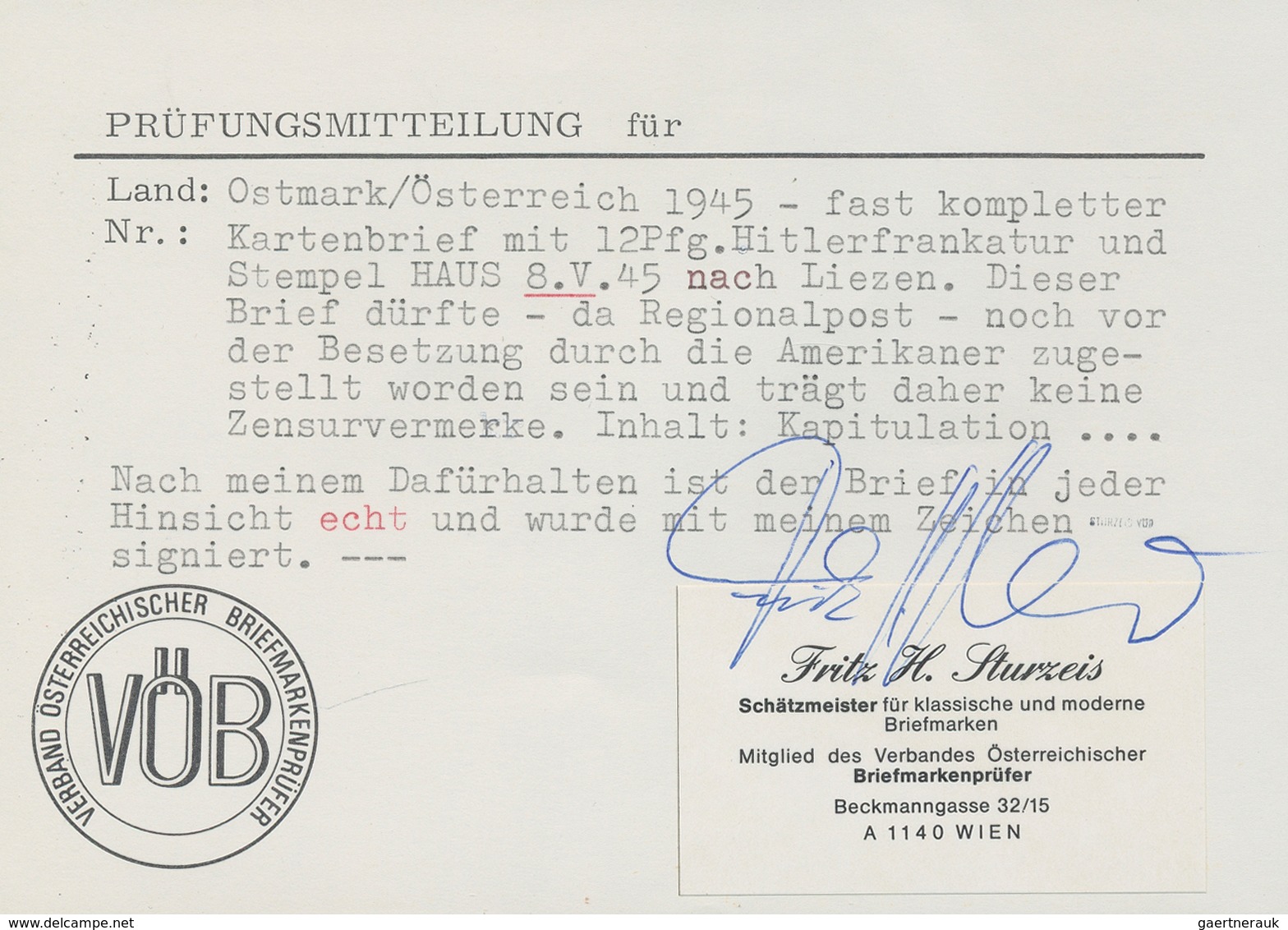 Österreich - Ostmark: 1945, 12 Pf Hitler, Einzelfrankatur Auf Feldpostkartenbrief-Formular Von HAUS, - Autres & Non Classés