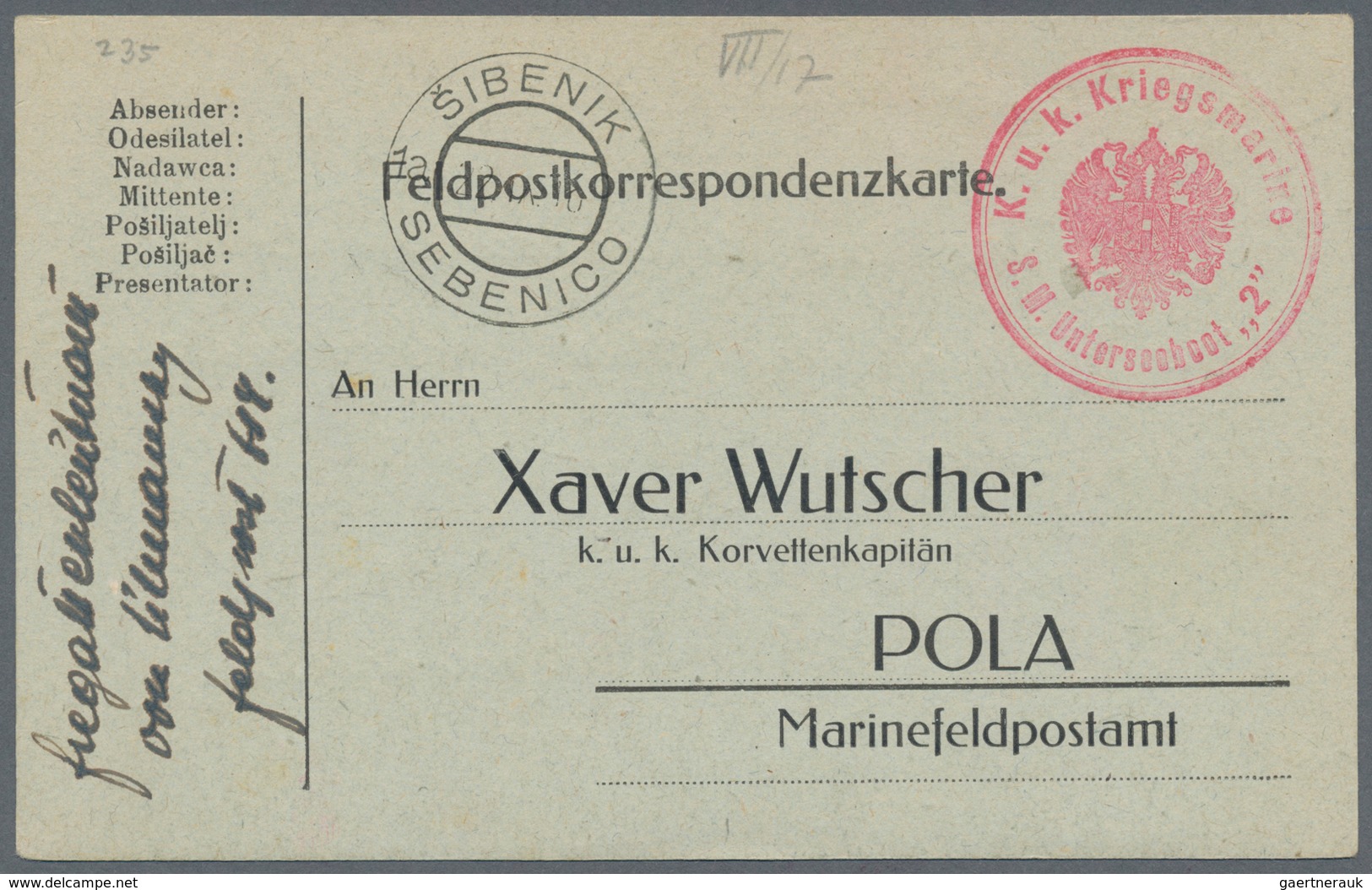 Österreich - Militärpost / Feldpost: 1916. Original WWI Feldpost Card From A Submariner Aboard Unter - Other & Unclassified