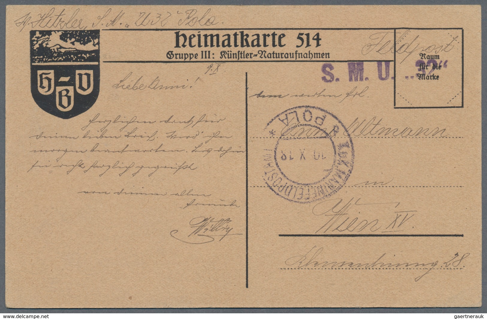 Österreich - Militärpost / Feldpost: Original WWI Feldpost Card From A Submariner Aboard Unterseeboo - Autres & Non Classés