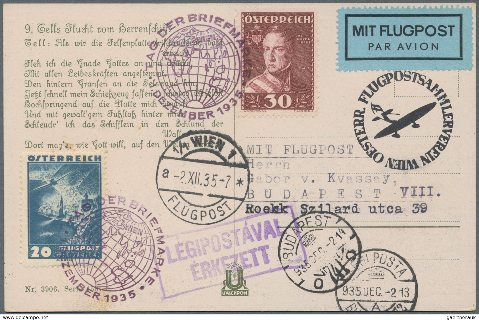 Österreich - Flugpost: 1935. Austrian 1st Republic Österreichische Heerführer / Army Leaders set fra