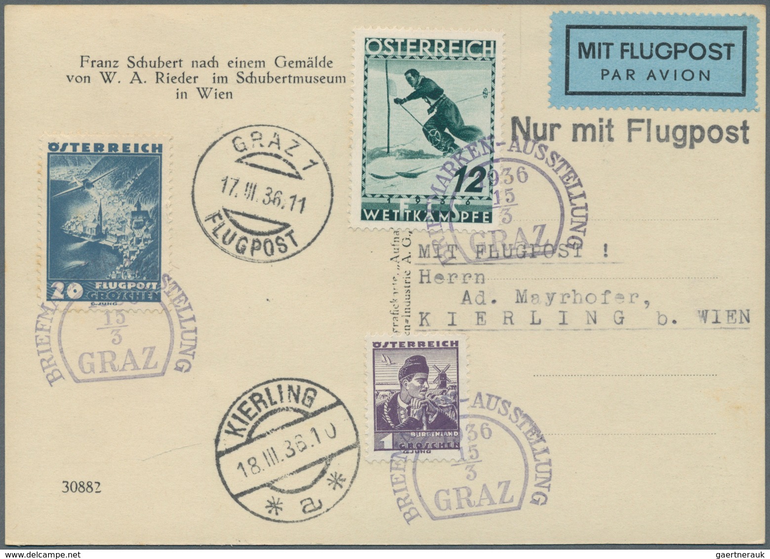 Österreich - Flugpost: 1936. Austrian 1st Republic Oesterreichische FIS II / Ski Championship Set Fr - Sonstige & Ohne Zuordnung