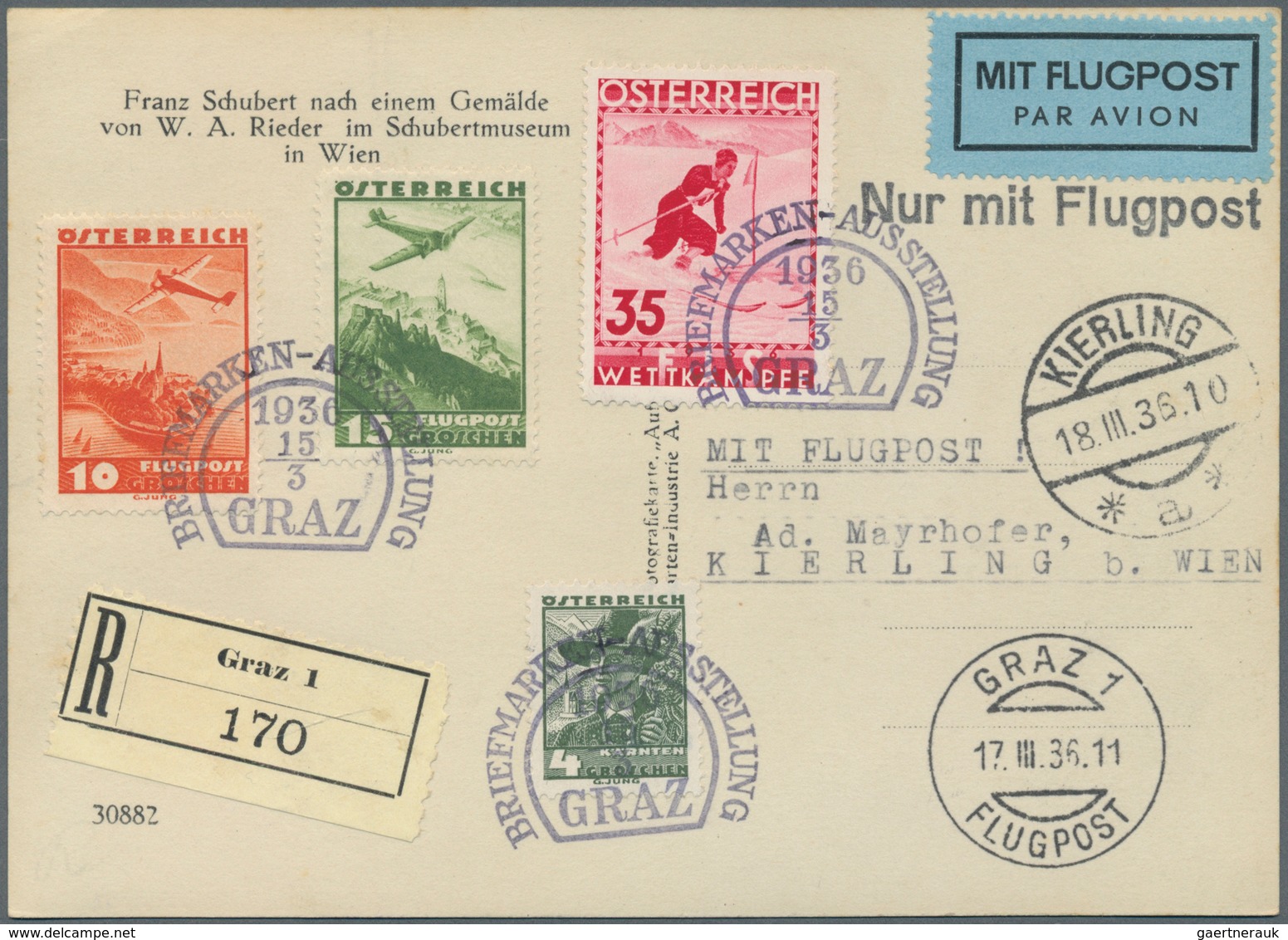 Österreich - Flugpost: 1936. Austrian 1st Republic Oesterreichische FIS II / Ski Championship set fr