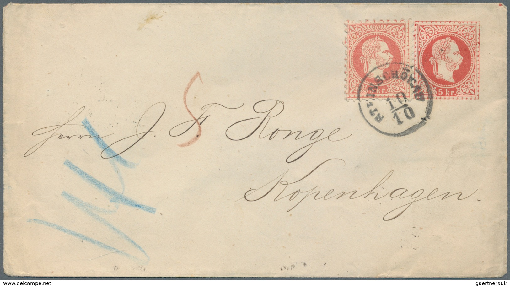 Österreich - Ganzsachen: 1873, 5 Kr Rot Ganzsachenumschlag Mit Farb-/wertgleicher Zusatzfrankatur Vo - Autres & Non Classés