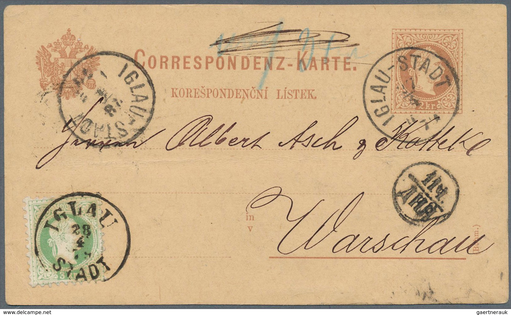 Österreich - Ganzsachen: 1879, 2 Kr Braun Ganzsachenkarte (deutsch/böhmisch) Von IGLAU-STADT, 27/4, - Autres & Non Classés