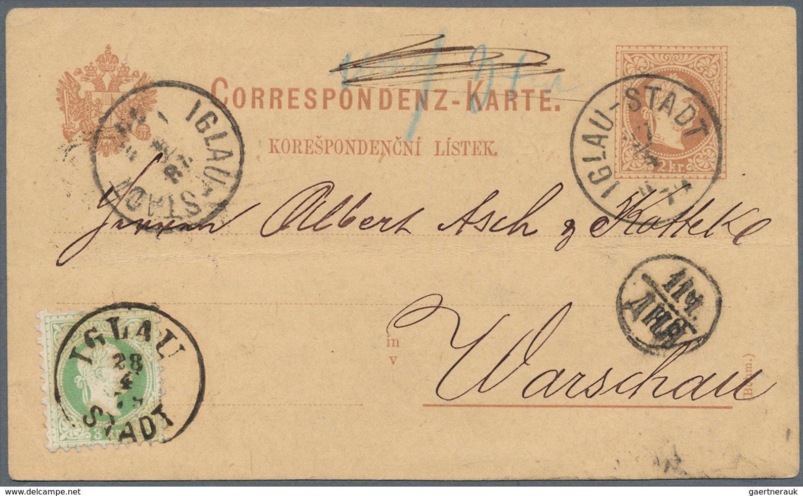 Österreich - Ganzsachen: 1879, 2 Kr Braun Ganzsachenkarte (deutsch/böhmisch) Von IGLAU-STADT, 27/4, - Other & Unclassified