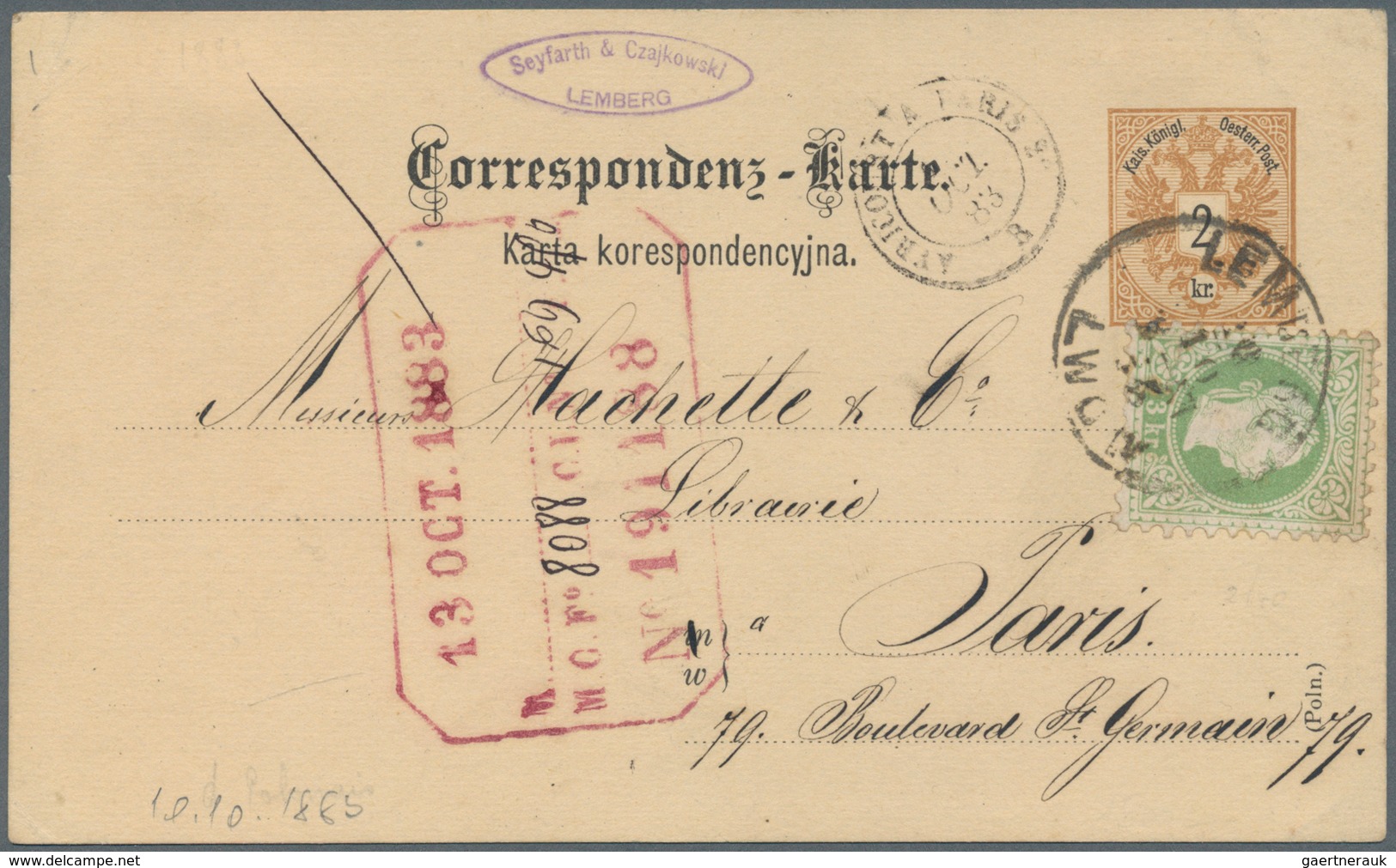 Österreich - Ganzsachen: 1883, 2 Kr. Braun/schwarz Ziffer Auf Doppeladler Mit 3 Kr Grün Kais. Franz- - Autres & Non Classés