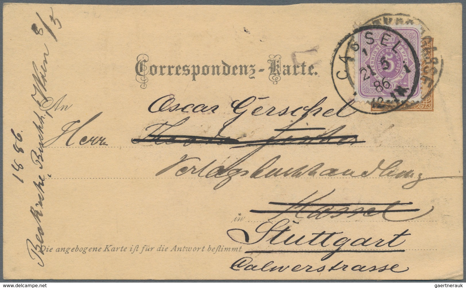 Österreich - Ganzsachen: 1886 Ganzsachenkarte (Frageteil) Von Wien Nach Kassel Mit Weiterfranco Nach - Autres & Non Classés