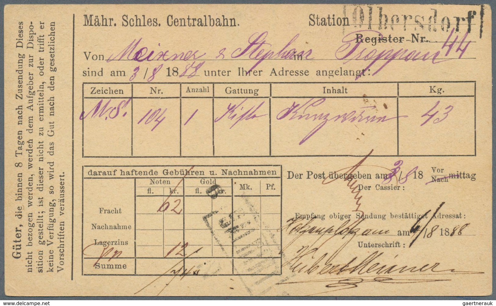 Österreich - Ganzsachen: 1888, 2 Kr Doppeladler Ganzsachenkarte, Rs. Mit Zudruck Der Mähr.Schles.Cen - Sonstige & Ohne Zuordnung