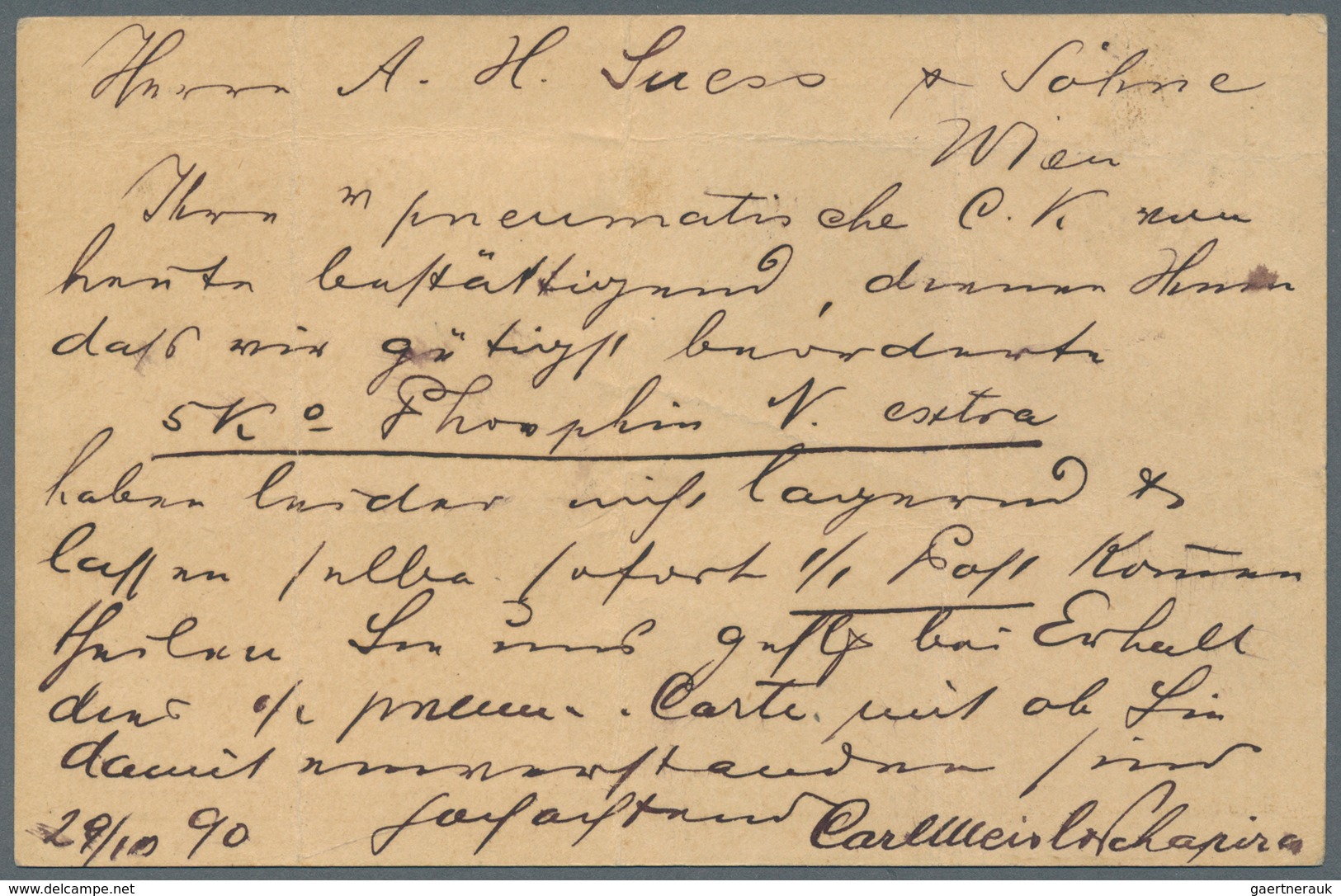 Österreich - Ganzsachen: 1890, 2 Kr Braun/schwarz Ganzsachenkarte Mit Zusatzfrankatur Als "Pneumatis - Sonstige & Ohne Zuordnung