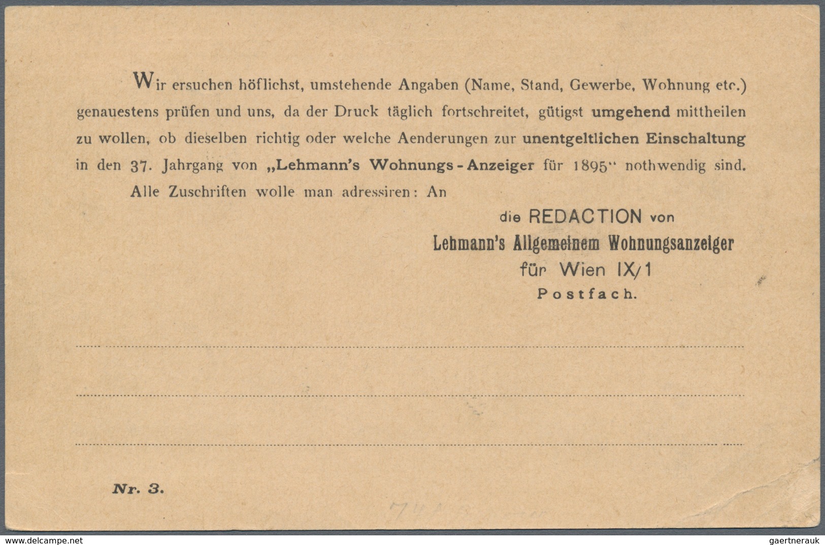 Österreich - Ganzsachen: 1894, FEHLDRUCK 5 Kreuzer Braun Ganzsachenkarte, Rückseitig Zudruck "Lehman - Autres & Non Classés