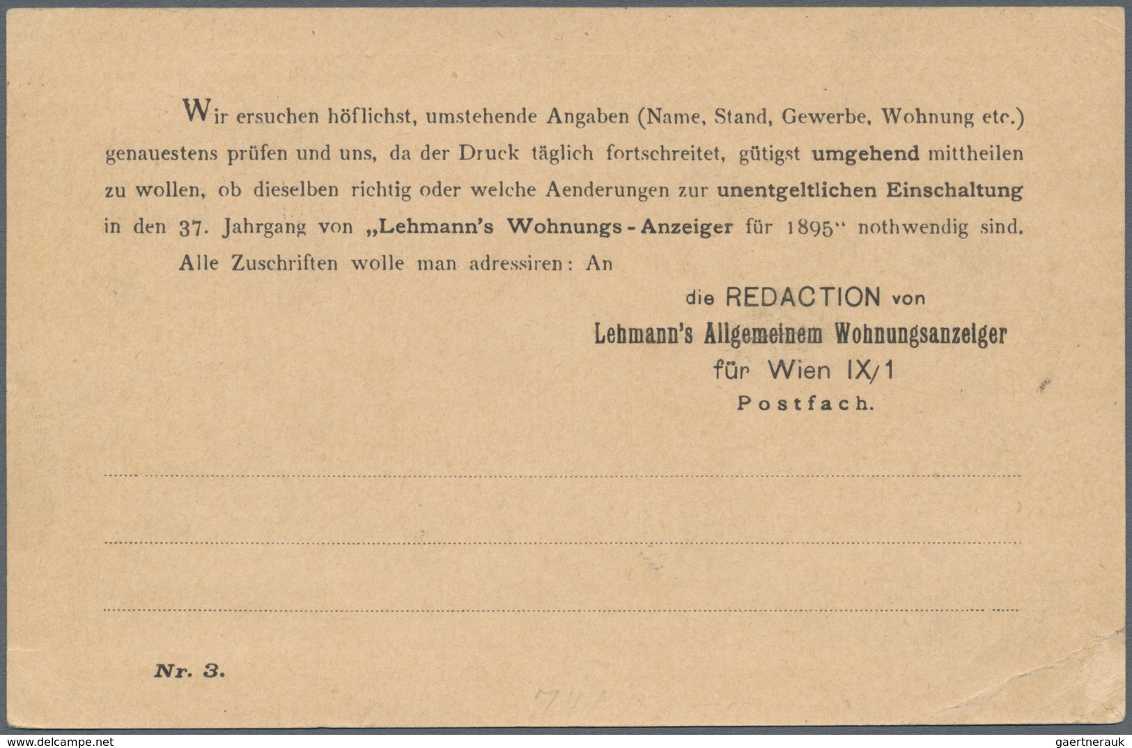 Österreich - Ganzsachen: 1894, FEHLDRUCK 5 Kreuzer Braun Ganzsachenkarte, Rückseitig Zudruck "Lehman - Other & Unclassified