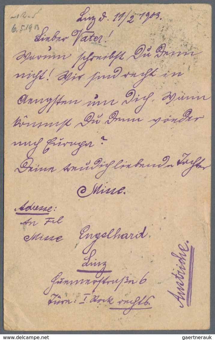 Österreich - Ganzsachen: 1903, 5 Heller Ganzsachenkarte Ab "LINZ 12.2.03" Adressiert Nach Peking, Do - Other & Unclassified