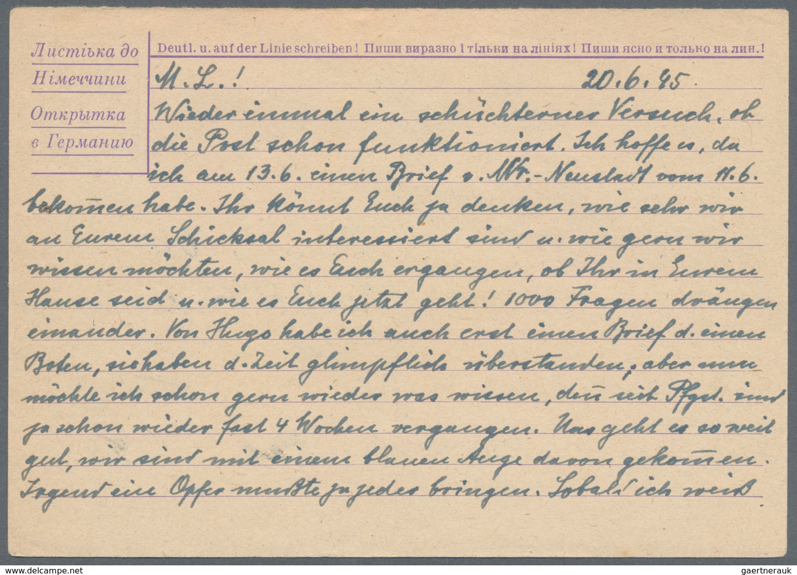 Österreich - Ganzsachen: 1945, Ostarbeiterkarte Des Dt. Reiches 6 Pf. Hitler (Antwortteil) Mit Senkr - Other & Unclassified