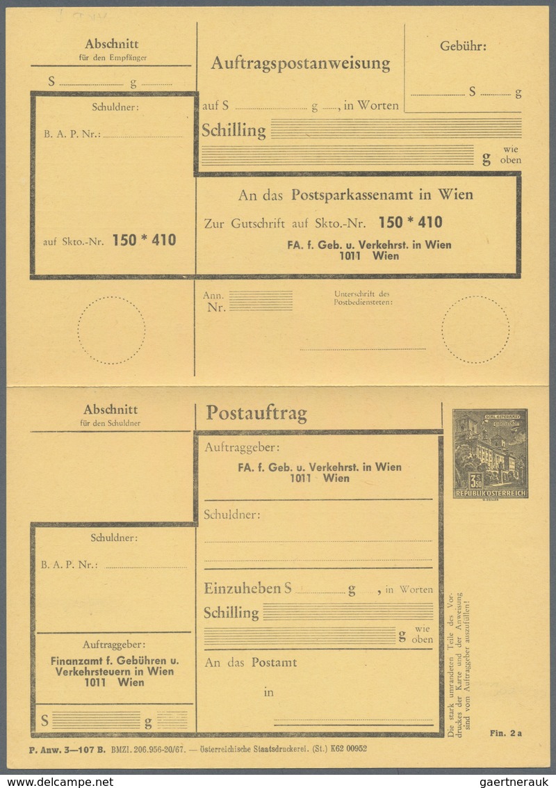 Österreich - Ganzsachen: 1973, POSTAUFTRAG 'Bauten' 3.50 S. Schwarz Mit Zwei Unterschiedl. Vordrucke - Autres & Non Classés