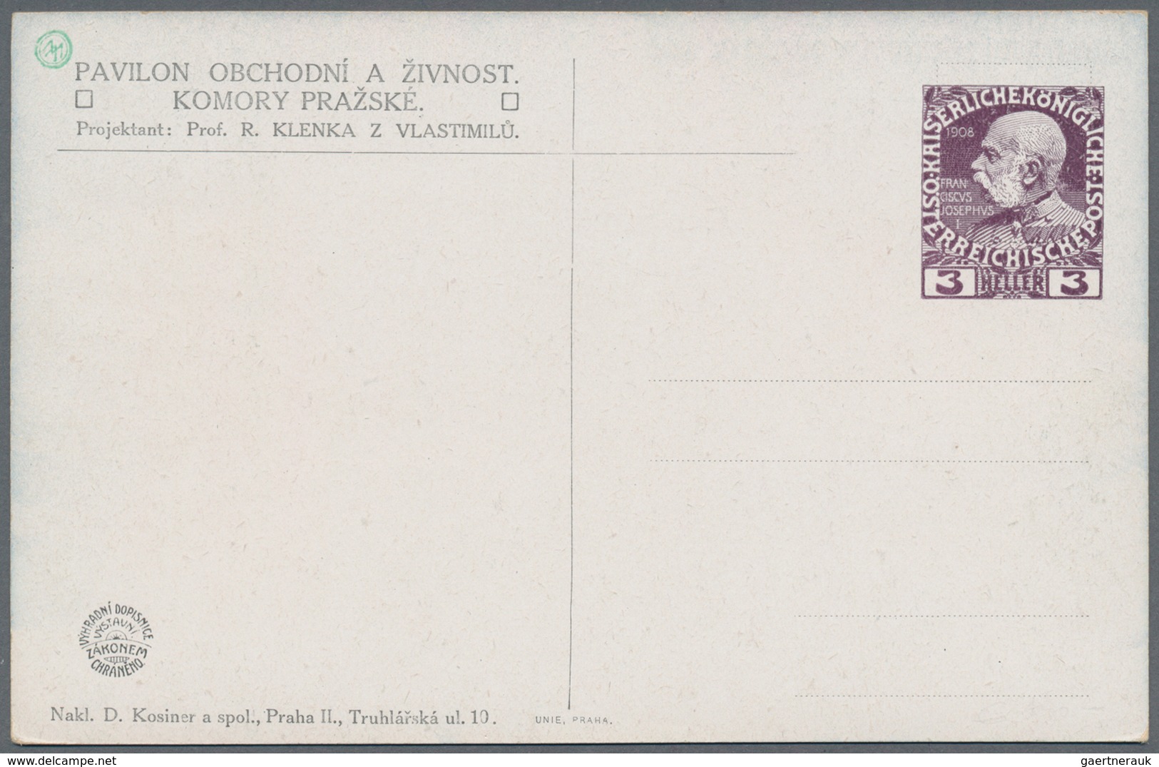 Österreich - Privatganzsachen: 1908. Privat-Postkarte 3 H Franz Joseph "Pozdrav Z Jubilejni Vystavy - Other & Unclassified