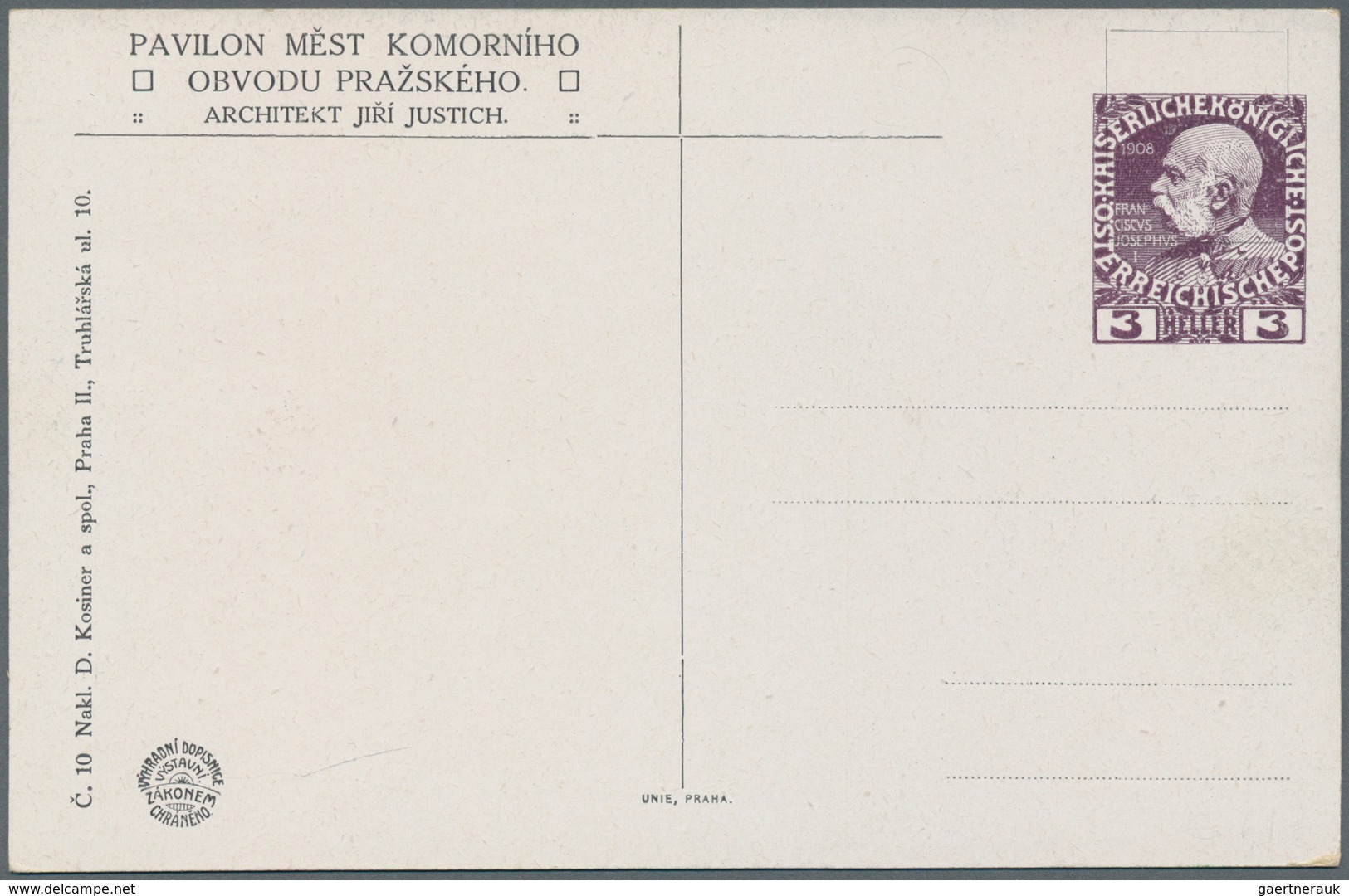 Österreich - Privatganzsachen: 1908. Privat-Postkarte 3 H Franz Joseph "Pozdrav Z Jubilejni Vystavy - Sonstige & Ohne Zuordnung