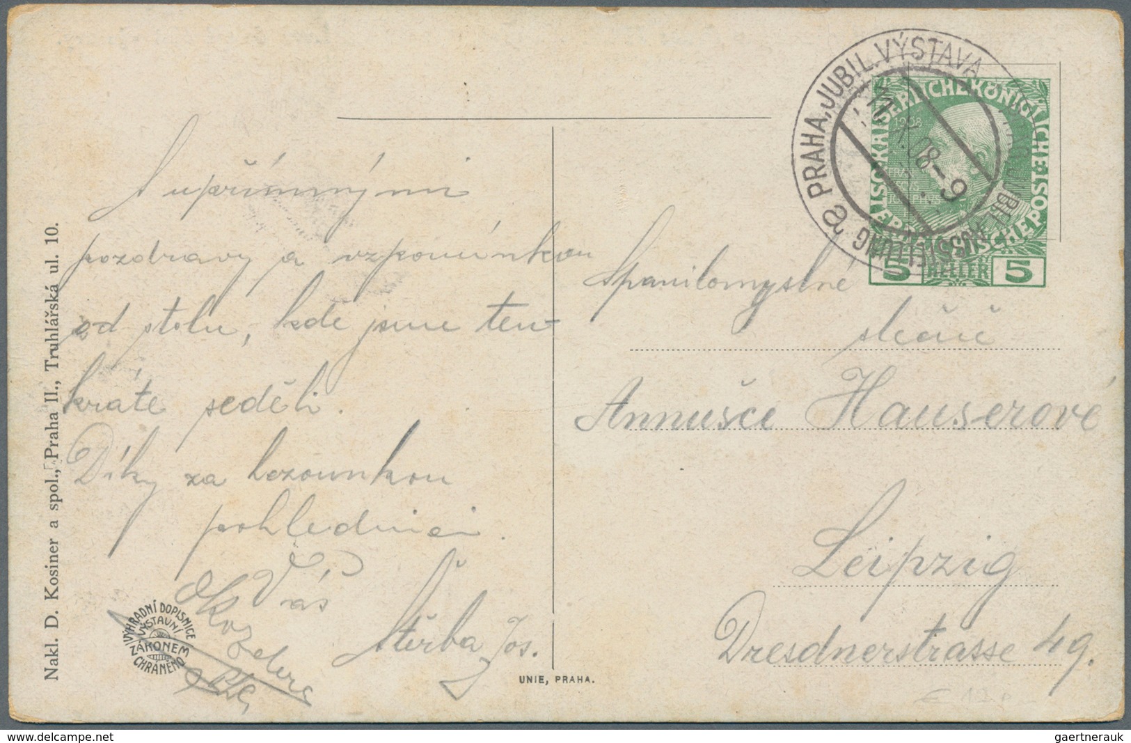 Österreich - Privatganzsachen: 1908. Privat-Postkarte 5 H Franz Joseph "Pozdrav Z Jubilejni Vystavy - Other & Unclassified