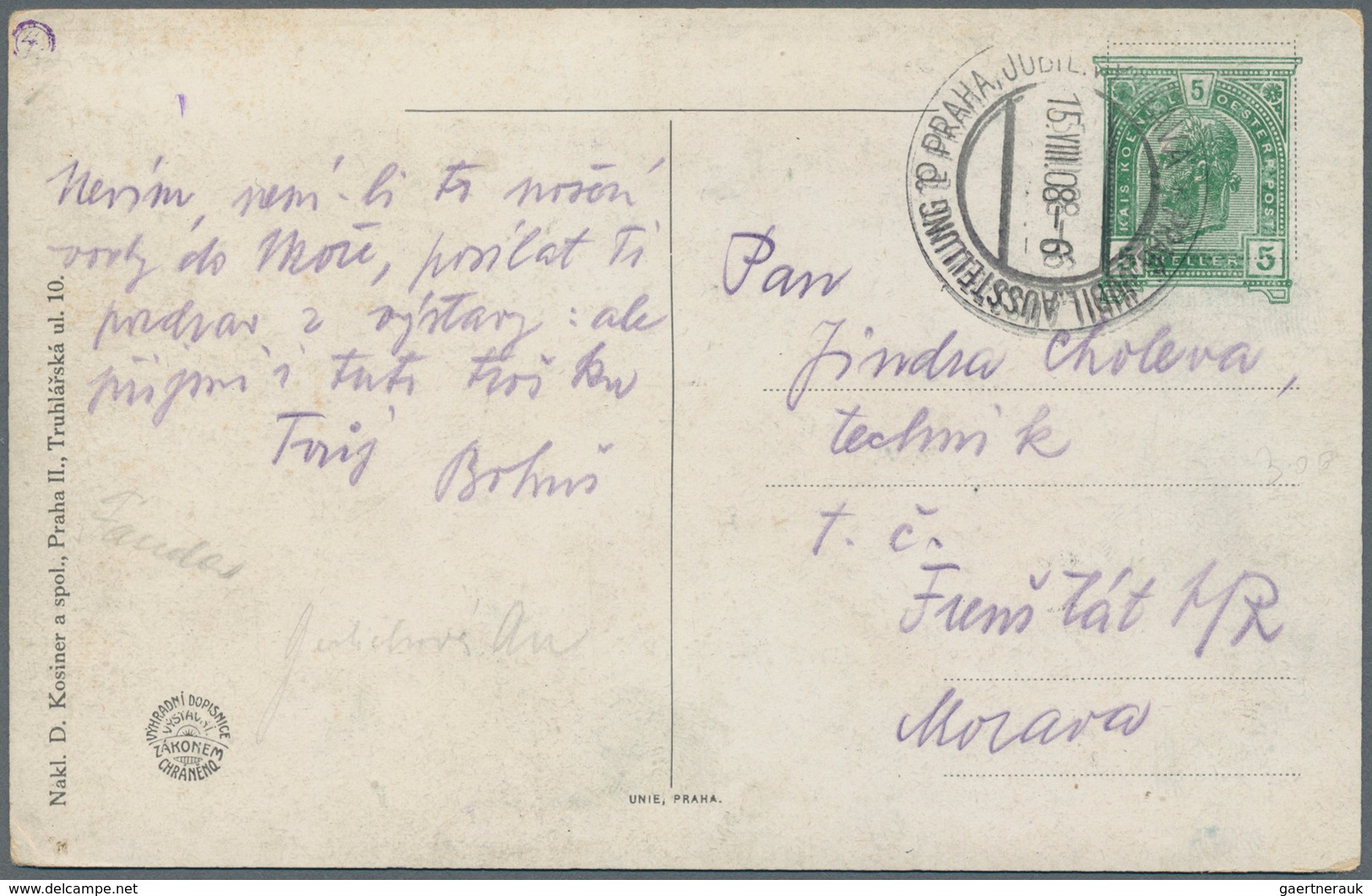 Österreich - Privatganzsachen: 1908. Privat-Postkarte 5 H Franz Joseph "Pozdrav Z Jubilejni Vystavy - Autres & Non Classés