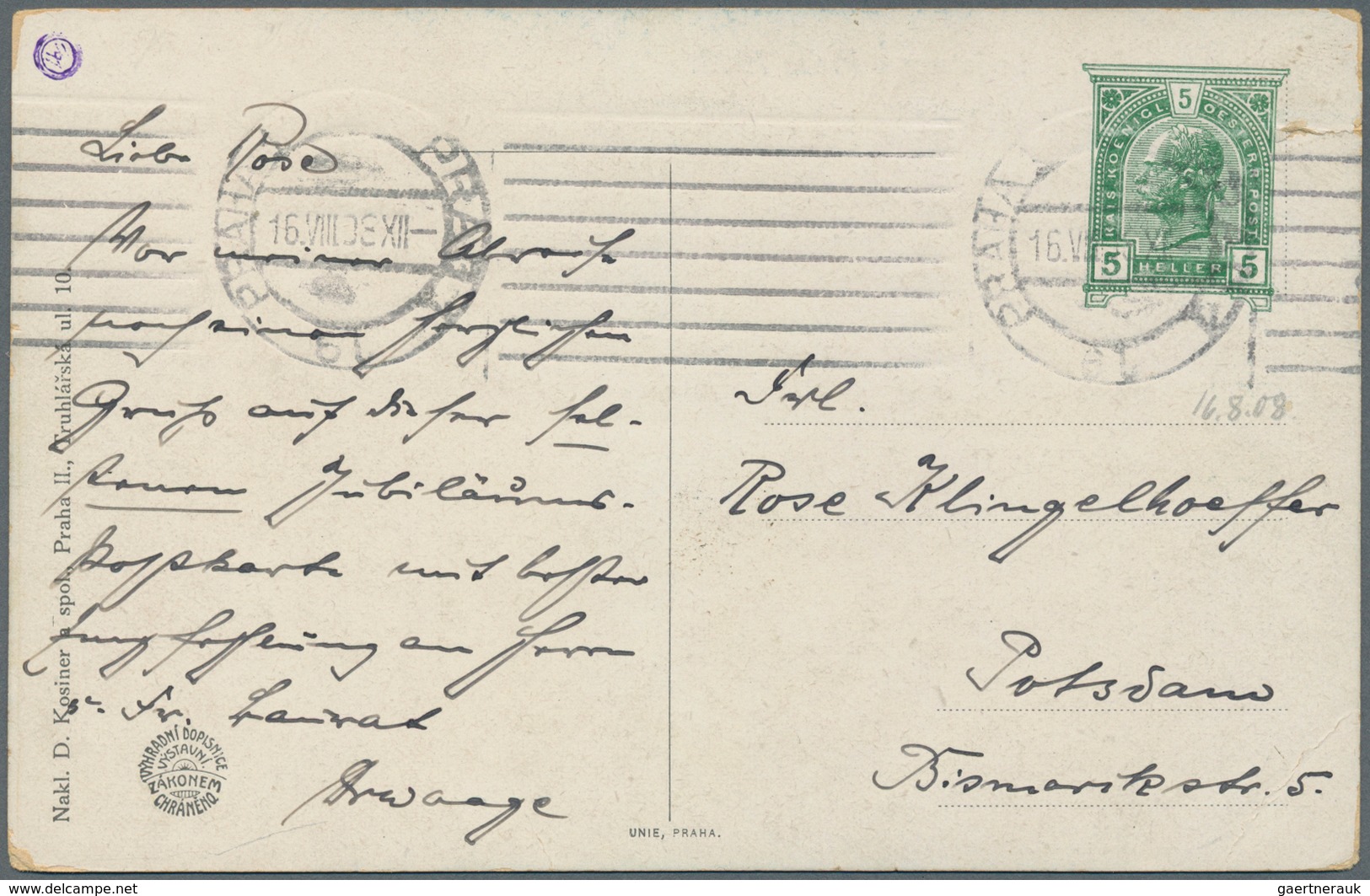 Österreich - Privatganzsachen: 1908. Privat-Postkarte 5 H Franz Joseph "Pozdrav Z Jubilejni Vystavy - Autres & Non Classés