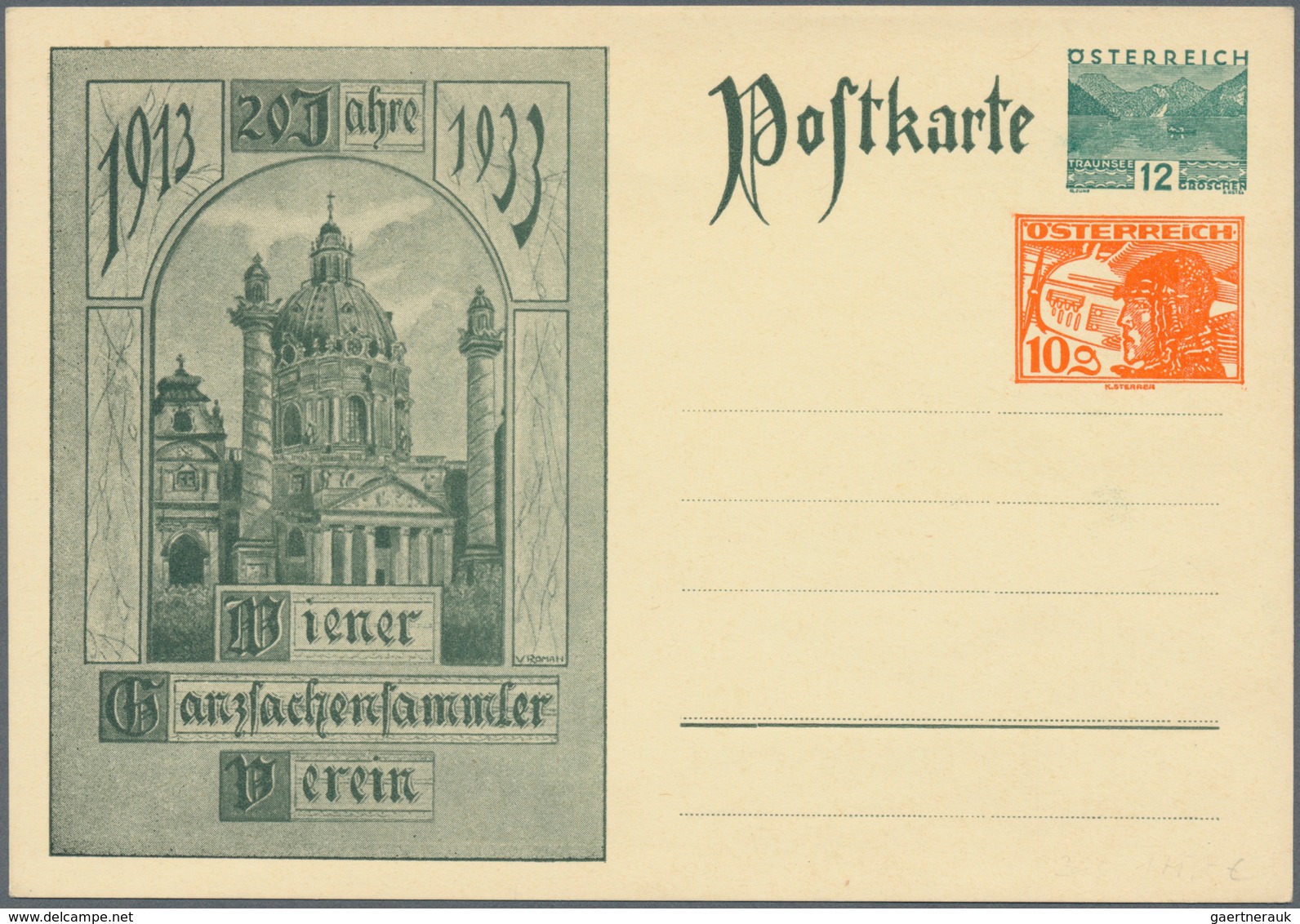 Österreich - Privatganzsachen: 1933. "20 Jahre Wiener Ganzsachensammler-Verein 1913-1933". Set Von 1 - Sonstige & Ohne Zuordnung