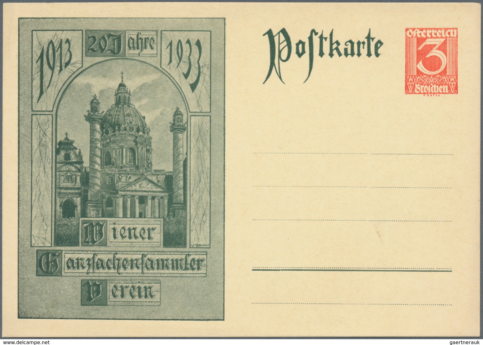 Österreich - Privatganzsachen: 1933. "20 Jahre Wiener Ganzsachensammler-Verein 1913-1933". Set Von 1 - Other & Unclassified