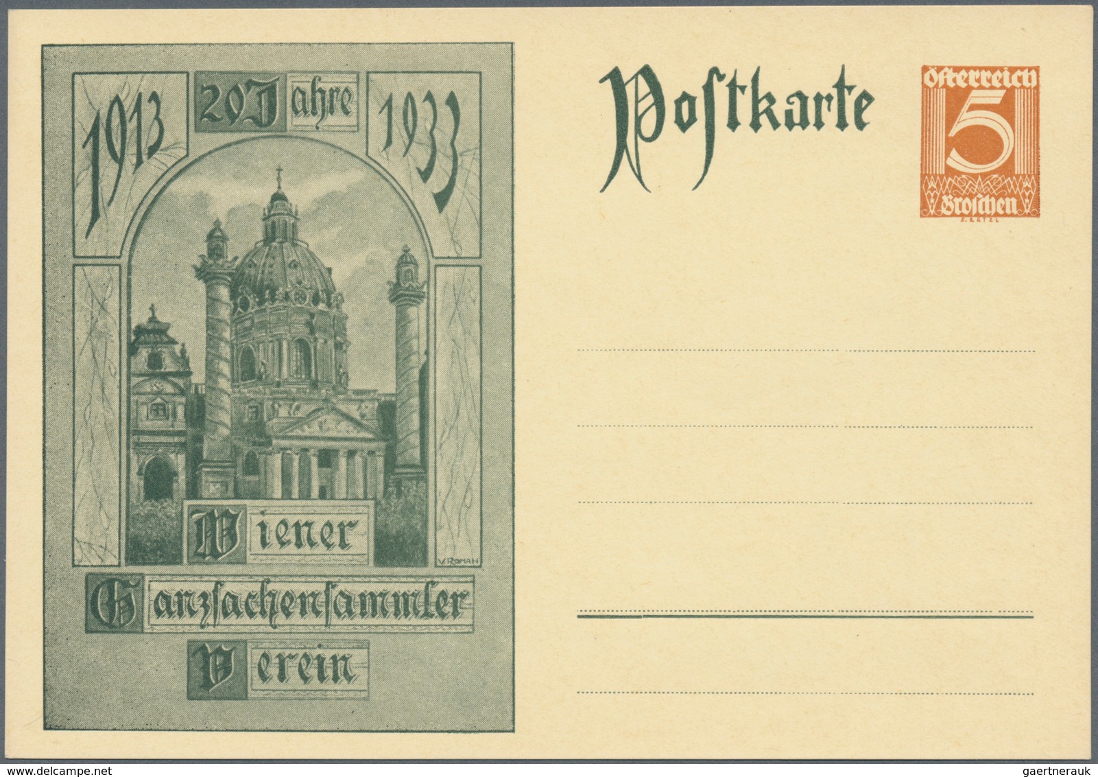 Österreich - Privatganzsachen: 1933. "20 Jahre Wiener Ganzsachensammler-Verein 1913-1933". Set Von 1 - Autres & Non Classés