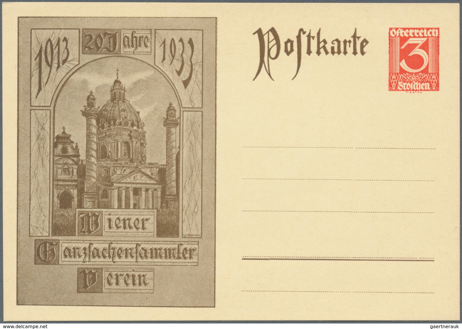 Österreich - Privatganzsachen: 1933. "20 Jahre Wiener Ganzsachensammler-Verein 1913-1933". Set von 1