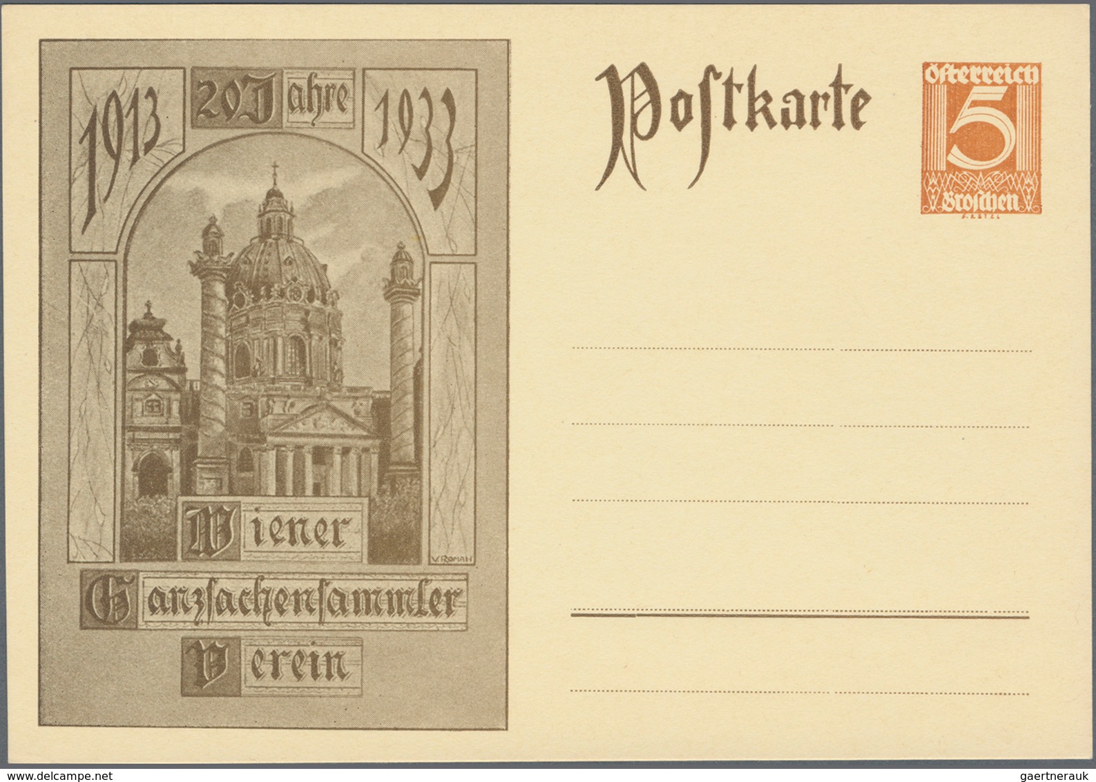 Österreich - Privatganzsachen: 1933. "20 Jahre Wiener Ganzsachensammler-Verein 1913-1933". Set von 1