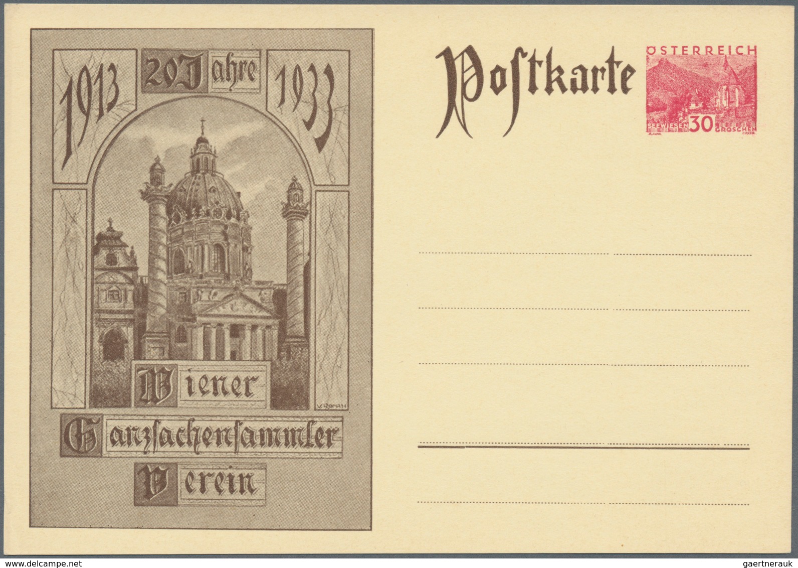 Österreich - Privatganzsachen: 1933. "20 Jahre Wiener Ganzsachensammler-Verein 1913-1933". Set von 1