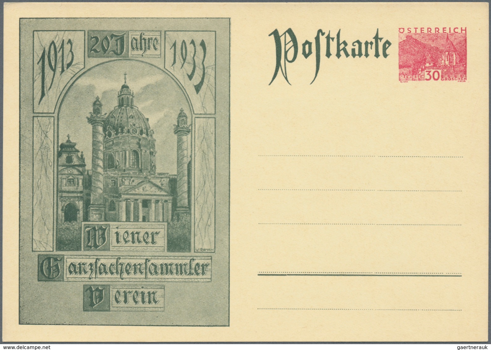 Österreich - Privatganzsachen: 1933. "20 Jahre Wiener Ganzsachensammler-Verein 1913-1933". Set von 1