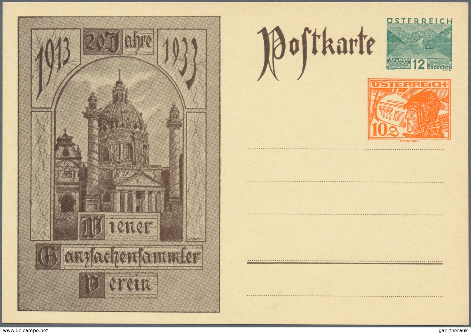 Österreich - Privatganzsachen: 1933. "20 Jahre Wiener Ganzsachensammler-Verein 1913-1933". Set von 1