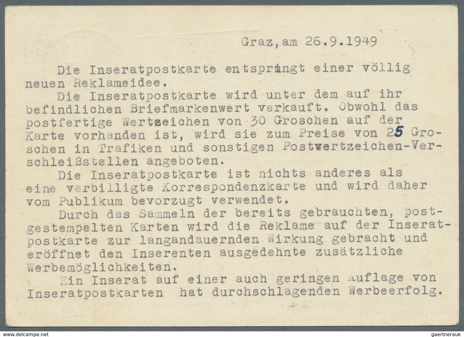 Österreich - Privatganzsachen: 1949, 30 G Rot Trachten, Privat-Inserat-Postkarte Auf Weißem Karton, - Autres & Non Classés