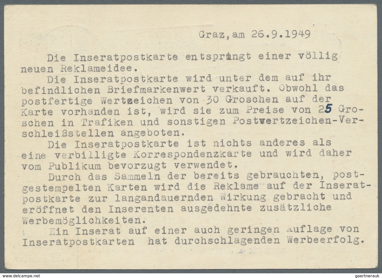 Österreich - Privatganzsachen: 1949, 30 G Rot Trachten, Privat-Inserat-Postkarte Auf Weißem Karton, - Sonstige & Ohne Zuordnung
