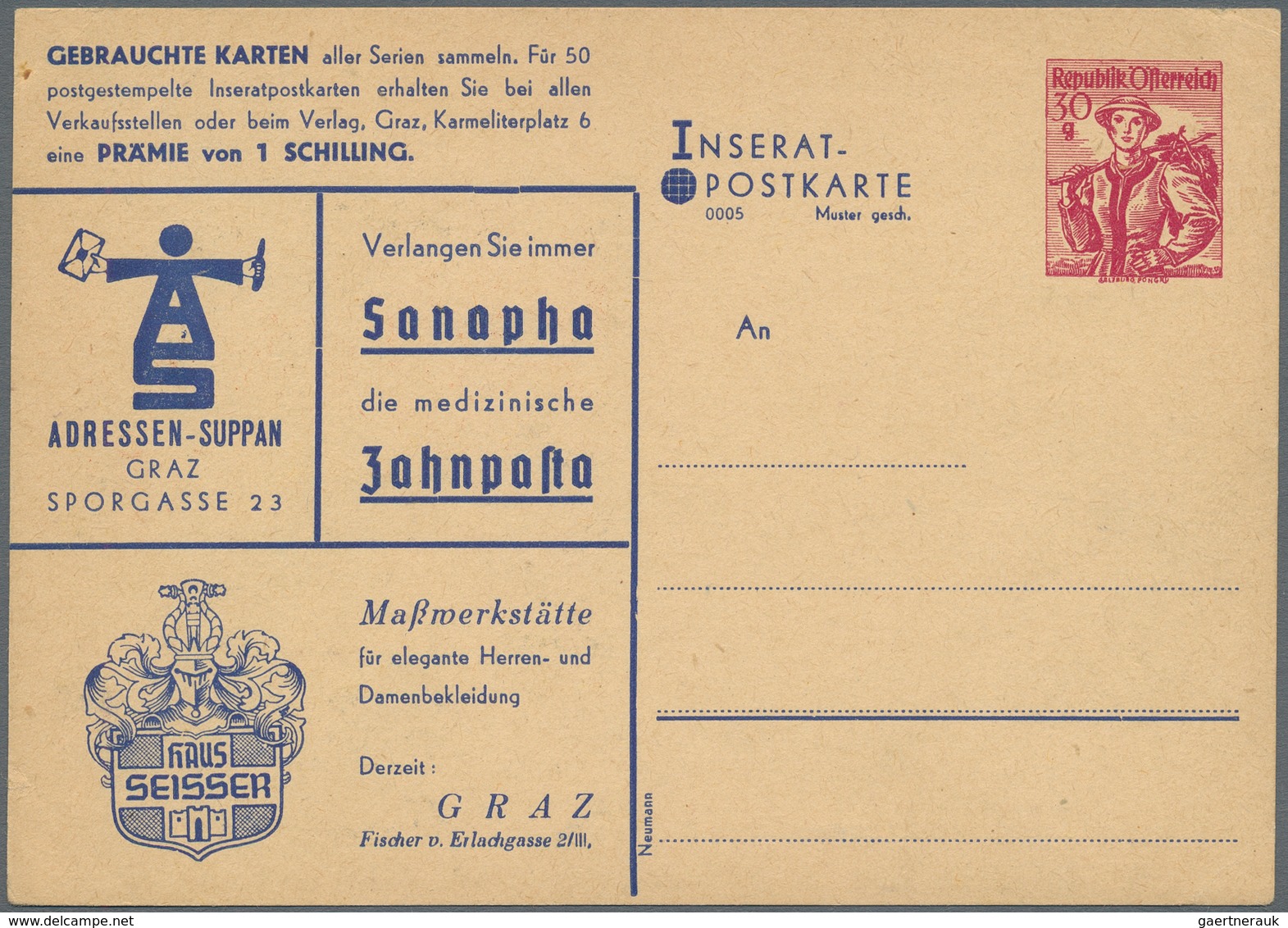 Österreich - Privatganzsachen: 1949, 30 G Rot Trachten, Privat-Inserat-Postkarte Auf Gelblichem Kart - Sonstige & Ohne Zuordnung