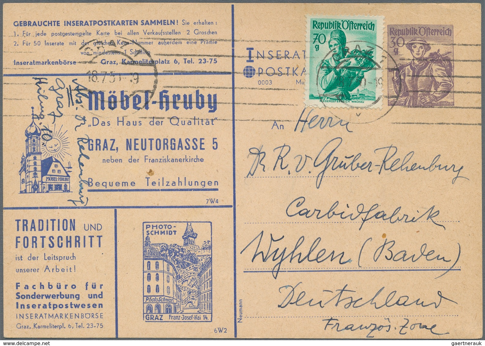 Österreich - Privatganzsachen: 1950, 30 G Violett Trachten, Privat-Inserat-Postkarte, Serie 0003, Vs - Other & Unclassified