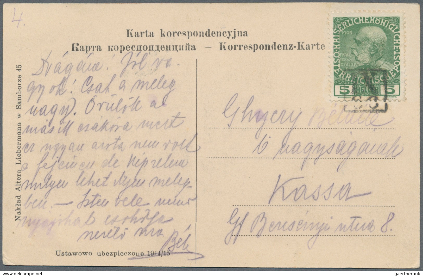 Österreich - Stempel: 1914/1915, Ansichtskarte "SAMBOR RATHAUS" (Galizien) Frankiert Mit 5 H. Grün U - Machines à Affranchir (EMA)