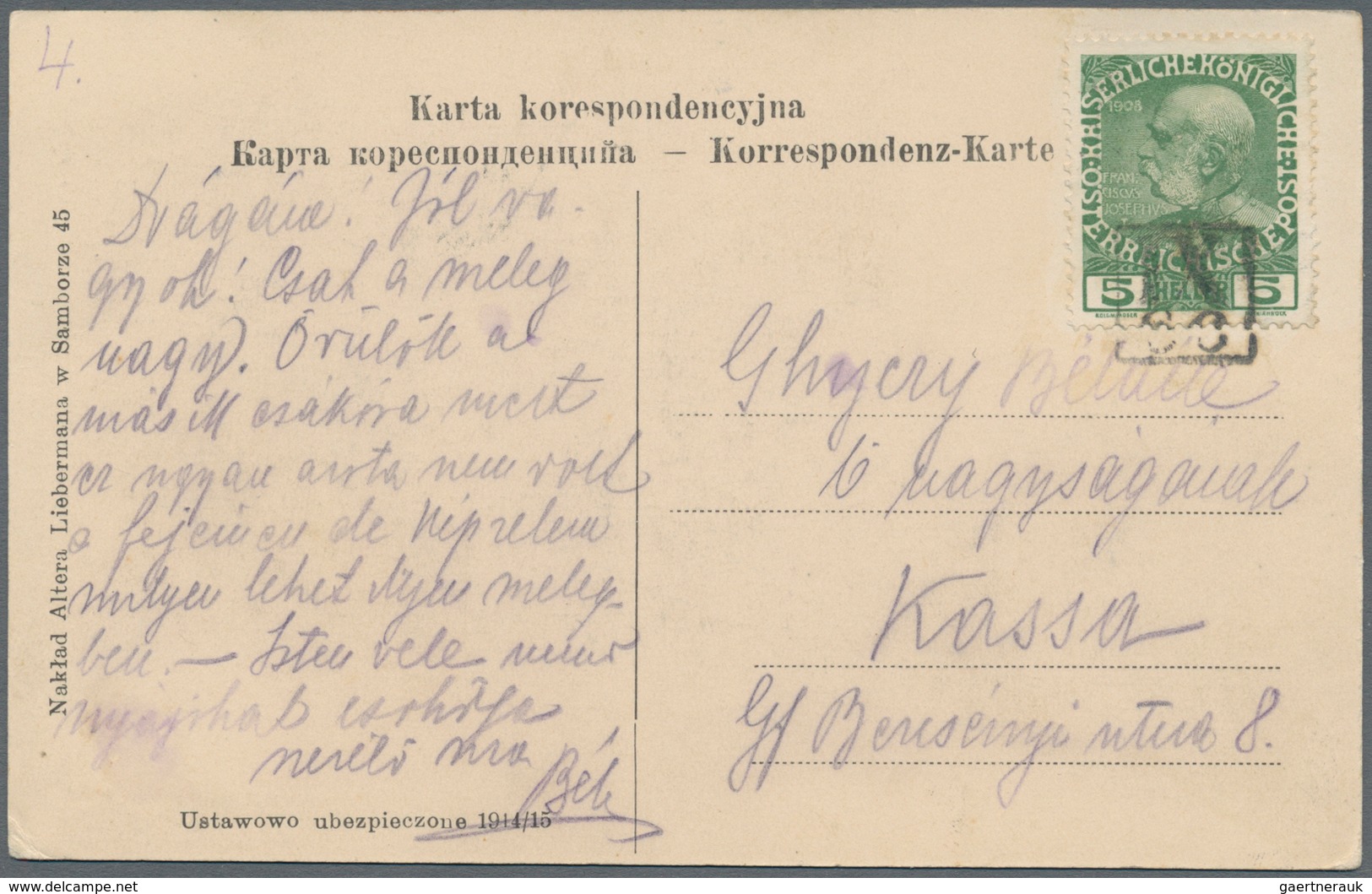 Österreich - Stempel: 1914/1915, Ansichtskarte "SAMBOR RATHAUS" (Galizien) Frankiert Mit 5 H. Grün U - Maschinenstempel (EMA)